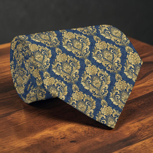 Blue and Gold Damask Custom Necktie