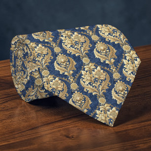 Blue and Gold Damask Custom Necktie