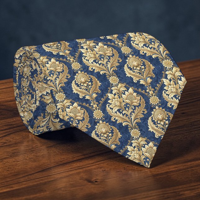 Blue and Gold Damask Custom Necktie (Creator Uploaded)