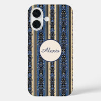 Blue and Gold Damask Stripes