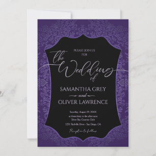 Blue and Gold Damask Wedding Invitation
