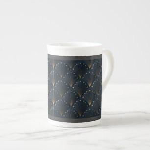 Blue And Gold Deco Pattern Bone China Mug