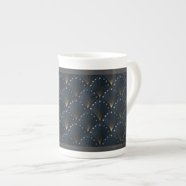 Blue And Gold Deco Pattern Bone China Mug (Front Right)
