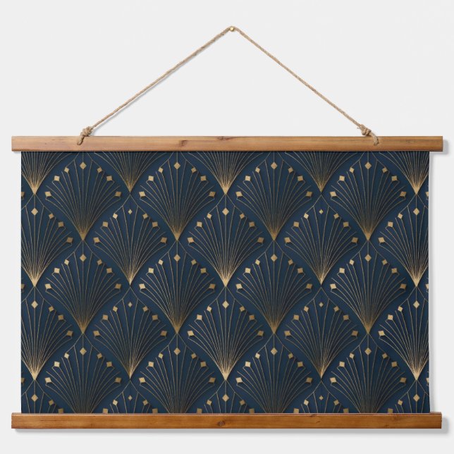 Blue And Gold Deco Pattern Hanging Tapestry (Front)