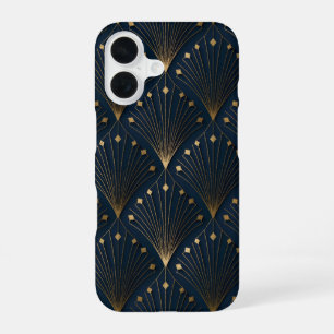 Blue And Gold Deco Pattern iPhone 16 Case