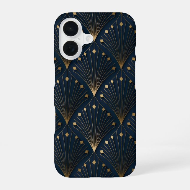 Blue And Gold Deco Pattern iPhone 16 Case (Back)
