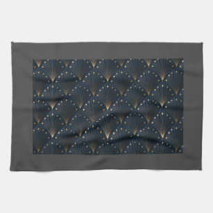 Blue And Gold Deco Pattern Tea Towel