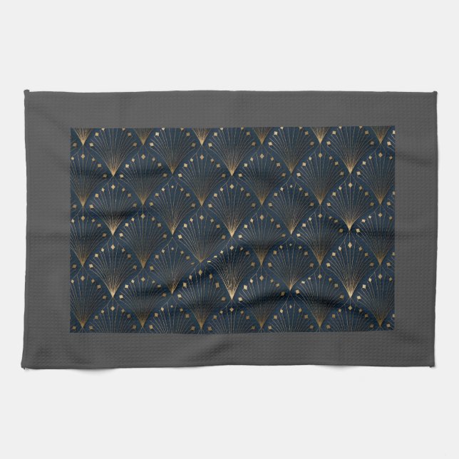 Blue And Gold Deco Pattern Tea Towel (Horizontal)