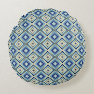 Blue and Gold Diamond Shaped Pattern Round Cushion