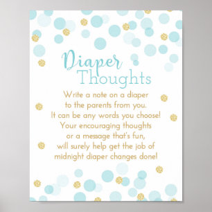 Blue and Gold Diaper Thoughts Baby Boy Shower Poster