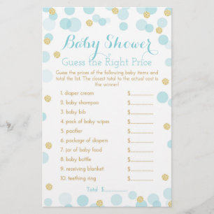 Blue and Gold Dots Baby Shower Price Game Flyer