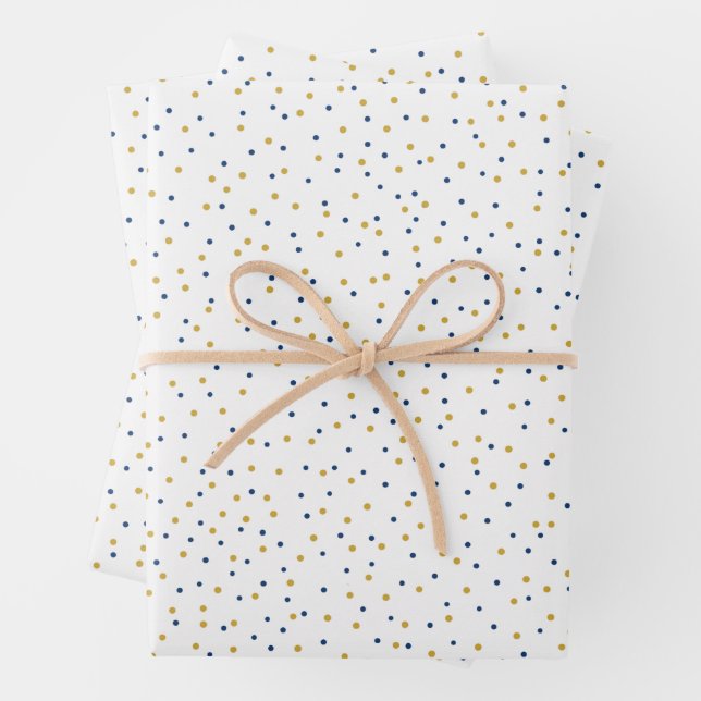Blue and Gold Dots Wrapping Paper Sheet (In situ)