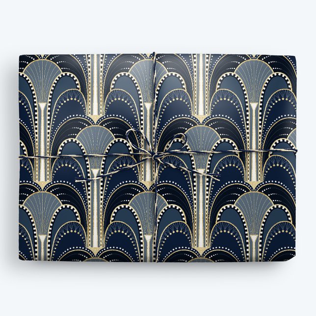 Blue and Gold Elegant Art Deco Fountain Wrapping Paper (Creator Uploaded)