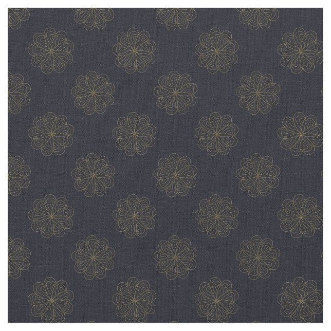 Blue and Gold Elegant Floral Pattern Fabric (Close Up)