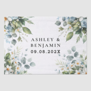 Blue and Gold Elegant Floral Rustic Watercolor Tissue Paper