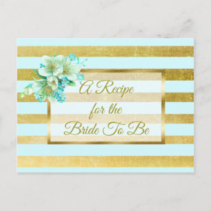 Blue and Gold Elegant Floral wedding Recipe Card