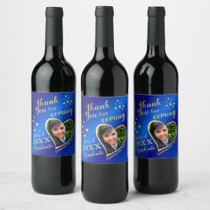 Blue and Gold Elegant Thank You 2026 Graduation Wine Label