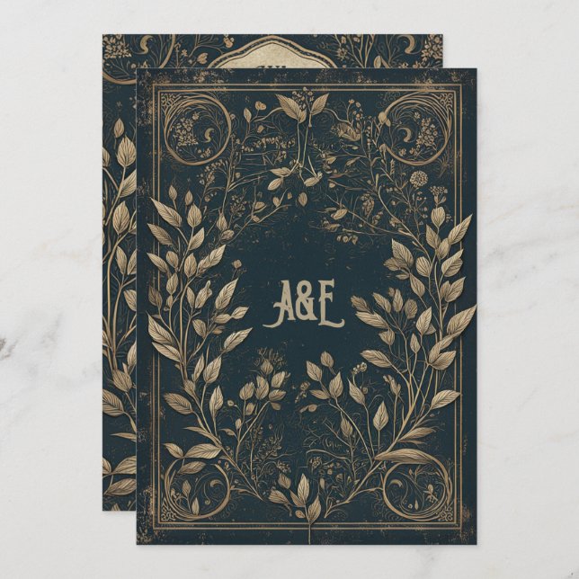 Blue and Gold Enchanted Willow  Invitation (Front/Back)