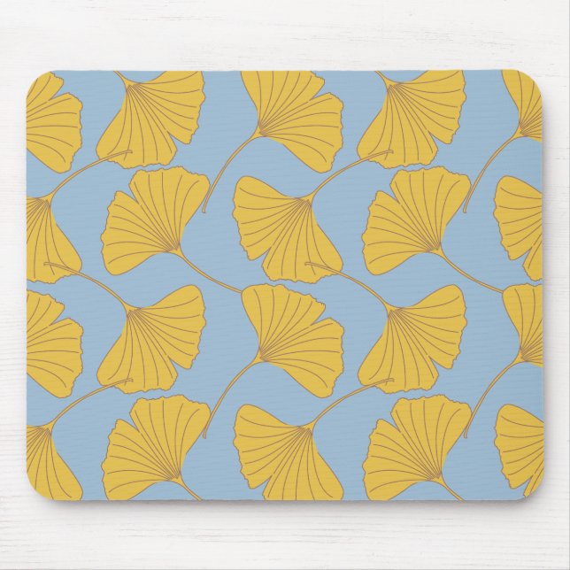 Blue and Gold Fall Ginkgo Ginko Biloba Leaves Mouse Pad (Front)