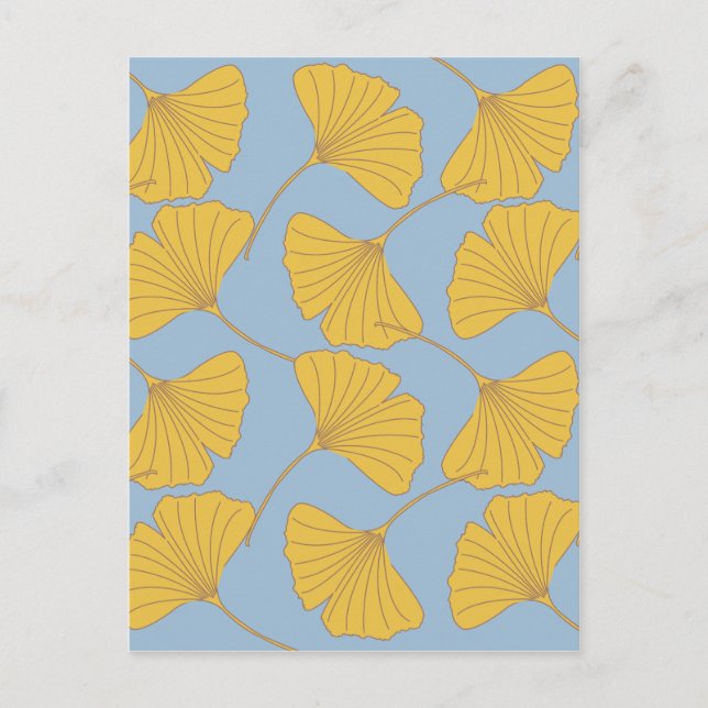 Blue and Gold Fall Ginkgo Ginko Biloba Leaves Postcard (Front)