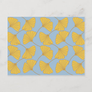 Blue and Gold Fall Ginkgo Ginko Biloba Leaves Postcard