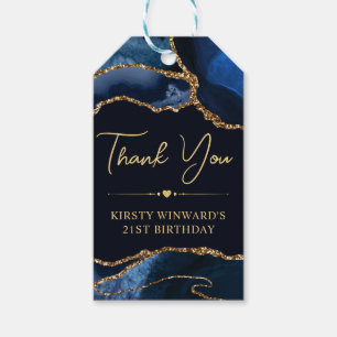 Blue and Gold Faux Glitter Agate Birthday Gift Tags