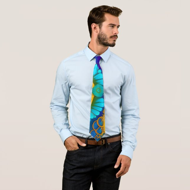 Blue and gold floral abstract tie (In Situ)