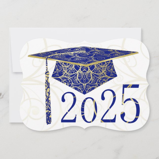 Blue and Gold Floral Cap 2025 Card (Front)