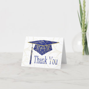 Blue and Gold Floral Cap Thank You Card