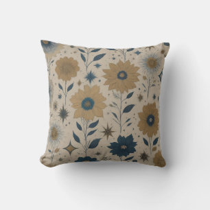 Blue and Gold Floral Cushion
