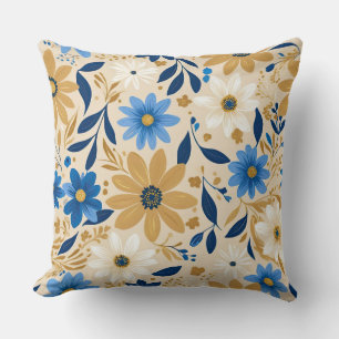 blue and gold floral cushion