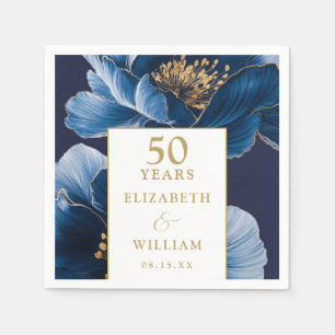 Blue And Gold Floral Elegant 50th Anniversary Napkin