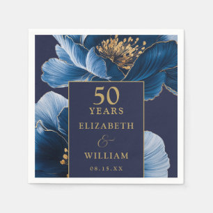 Blue And Gold Floral Elegant 50th Anniversary Napkin