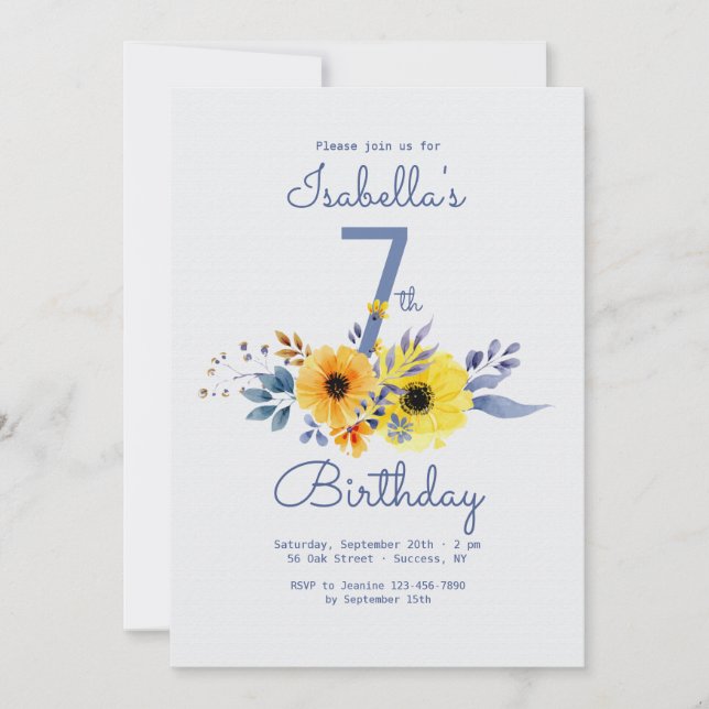 Blue and Gold Floral Invitation (Front)