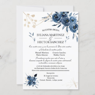 Blue and Gold Floral Invitation (Español)