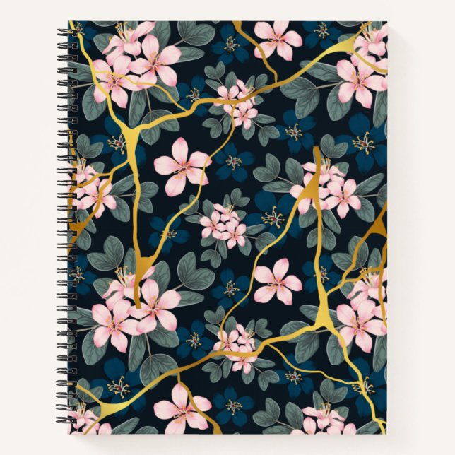 Blue and Gold Floral  Notebook (Front)