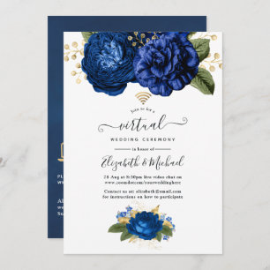Blue and Gold Floral Online Virtual Wedding Invitation