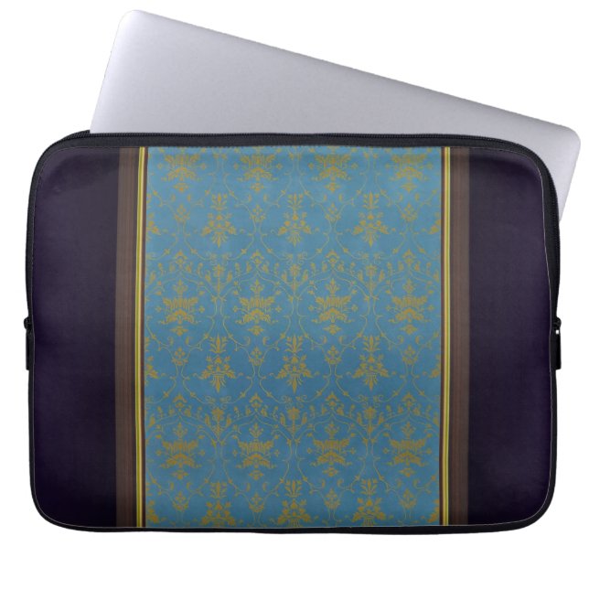 Blue And Gold Floral Pattern Laptop Sleeve (Front)