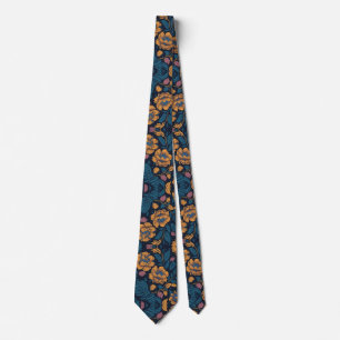 Blue and Gold Floral  Tie