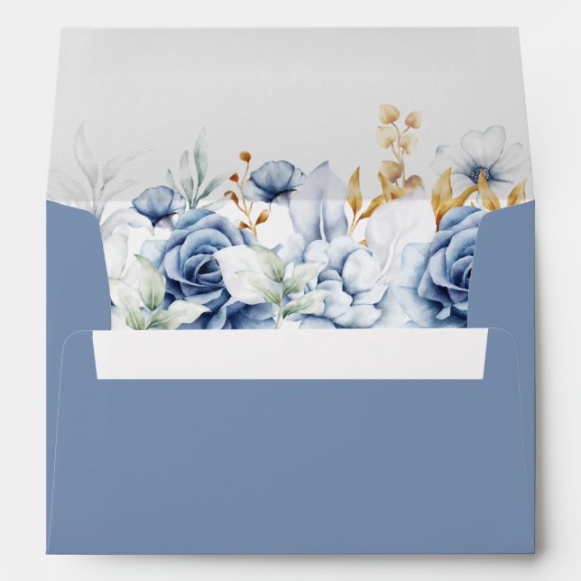 Blue and Gold Floral Wedding Envelope (Back (Bottom))