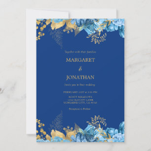 Blue and Gold Floral Wedding Invitation Card