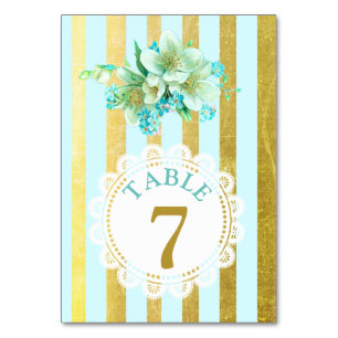 Blue and Gold Floral Wedding Table Number Card