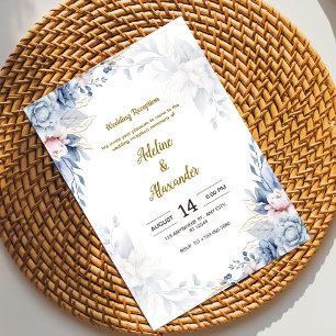 Blue and gold flower wedding Reception  Invitation