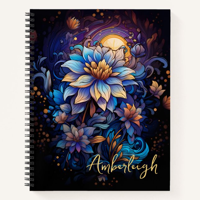Blue and Gold Flower with Name Notebook (Front)