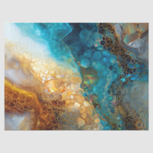 Blue and Gold Fluid Art Abstract Decoupage Tissue Paper
