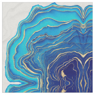 Blue and Gold Fluid Liquid Painting Fabric