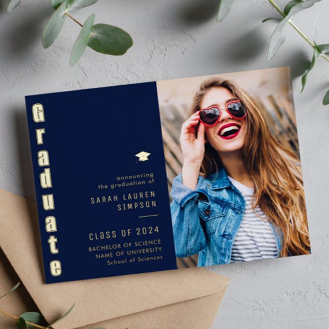 blue and gold foil graduation announcement (Creator Uploaded)