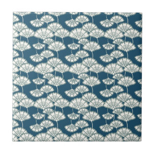 Blue and gold foil Japanese pattern Tile