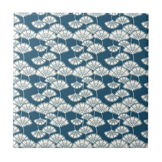 Blue and gold foil Japanese pattern Tile (Front)