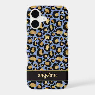 Blue And Gold Foil Leopard Print Monogrammed
